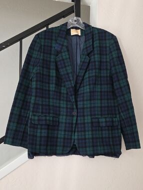 Women's Pendleton Green and Navy Plaid Jacket Vtg Size 16